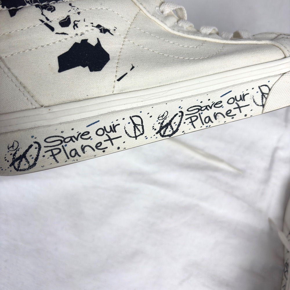 Vans Sk8-Hi Save Our Planet Reissue White World Map Sneakers Mens 7.5 Womens 9 - Picture 9 of 12
